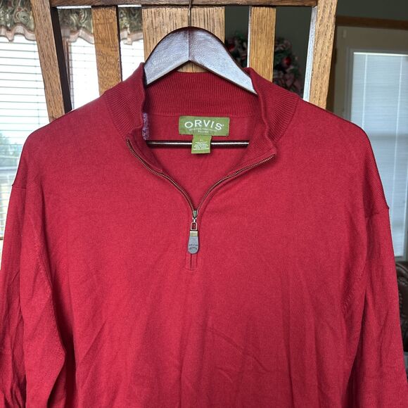 Orvis 1/4 Zip Pullover Shirt Mens XL RED Lightweight Stretch Casual VINTAGE - Picture 2 of 5